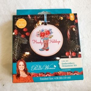 PIONEER WOMAN complete embroidery kit Christmas Ornament cowboy boots & flowers